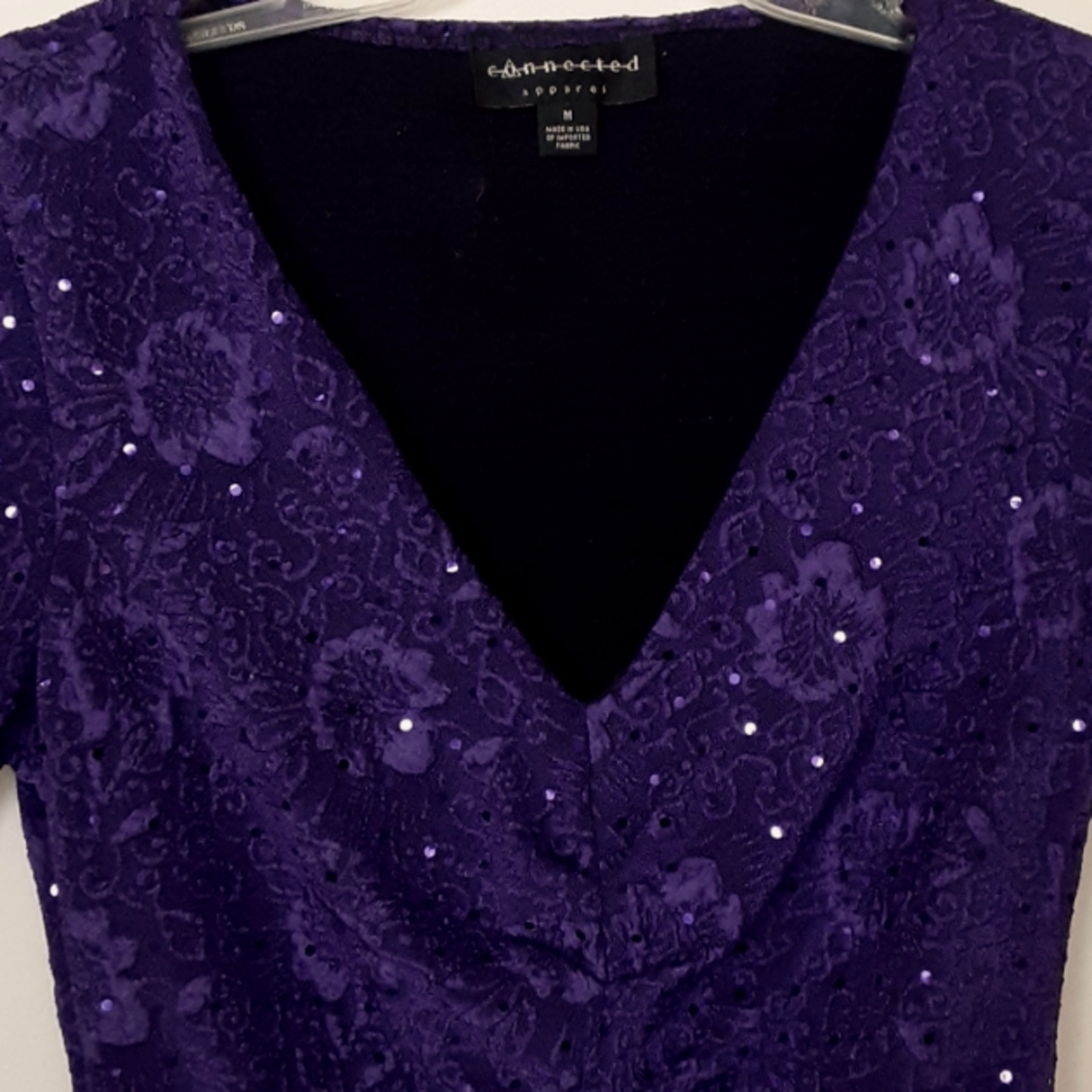 ⚡3/18 Connected Apparel knit sequined purple top mid-sleeve v neck Lk new! - Picture 5 of 7